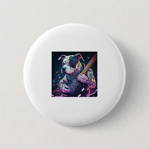 Bulldog Playing Electric Guitar Rock  6 Cm Round Badge