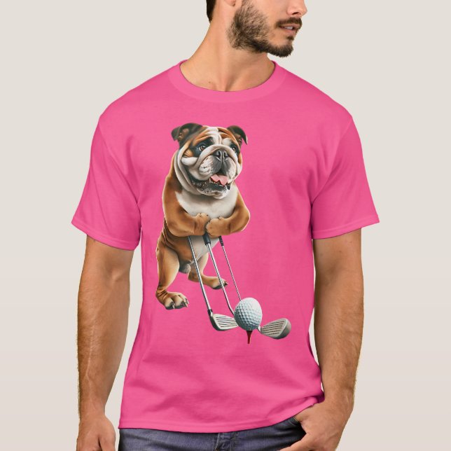 Bulldog Playing Golf Funny Dog Lovers Tee (Front)