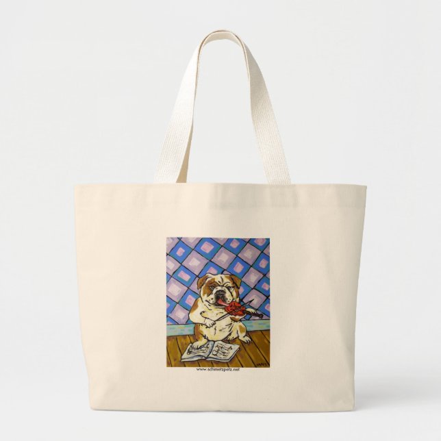 Bulldog Playing the Violin Large Tote Bag (Front)
