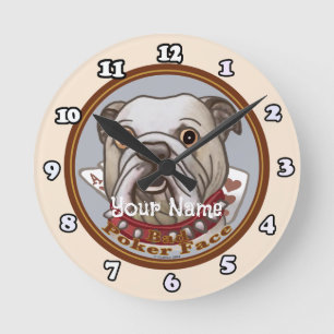 Bulldog Poker Face Round Clock