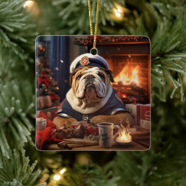 Bulldog Police Lover Pet Ornament Memorial Gift (Tree)