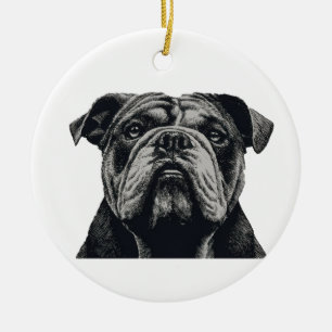 Bulldog Portrait – Vintage Dog Illustration Ceramic Tree Decoration
