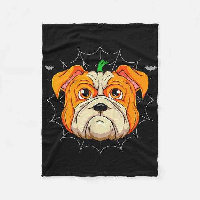 Bulldog pumpkin  fleece blanket (Front)