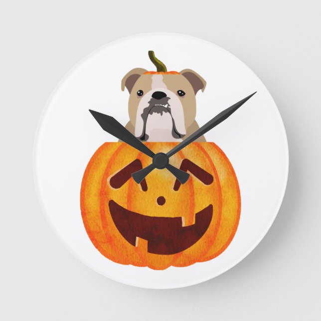 Bulldog Pumpkin    Round Clock (Front)