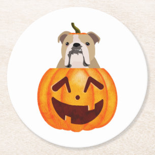 Bulldog Pumpkin    Round Paper Coaster