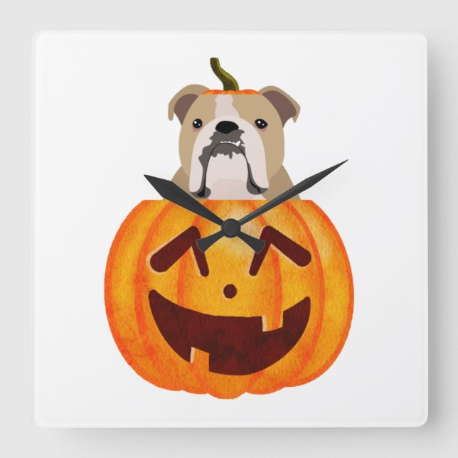 Bulldog Pumpkin     Square Wall Clock (Front)