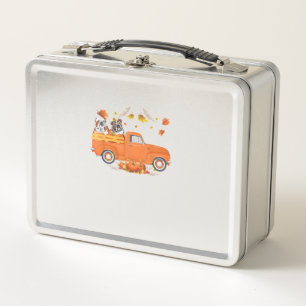 Bulldog Pumpkin Truck Fall Leaf Thanksgiving Hallo Metal Lunch Box