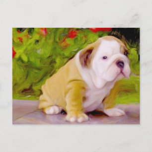 Bulldog puppy art postcard