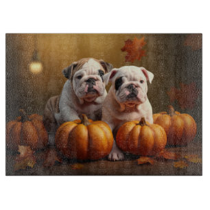 Bulldog Puppy Autumn Delight Pumpkin Cutting Board