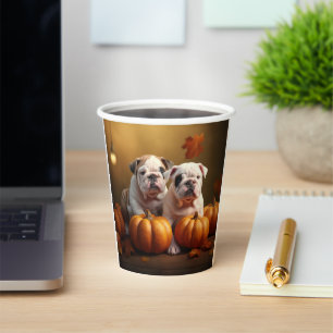 Bulldog Puppy Autumn Delight Pumpkin  Paper Cups