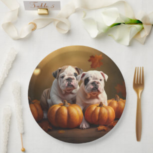 Bulldog Puppy Autumn Delight Pumpkin  Paper Plate