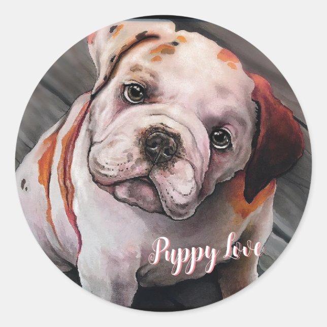 Bulldog Puppy Classic Round Sticker (Front)