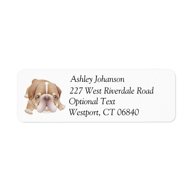 Bulldog Puppy Dog Return Address Name Label (Front)