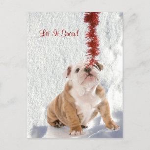 Bulldog Puppy Let It Snow #2 Holiday Greeting Postcard