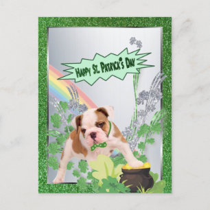 Bulldog Puppy Number Three Happy St Pattys Day Postcard