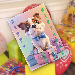 Bulldog Puppy Pastel Colours and Gifts Birthday  Card
