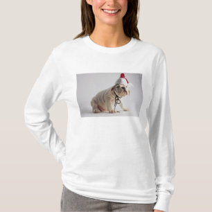 Bulldog Puppy Wearing Santa Hat T-Shirt
