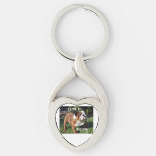 bulldog red and white love w pic key ring