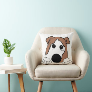 bulldog red and white peeking cartoon cushion