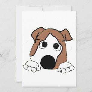 bulldog red and white peeking cartoon invitation
