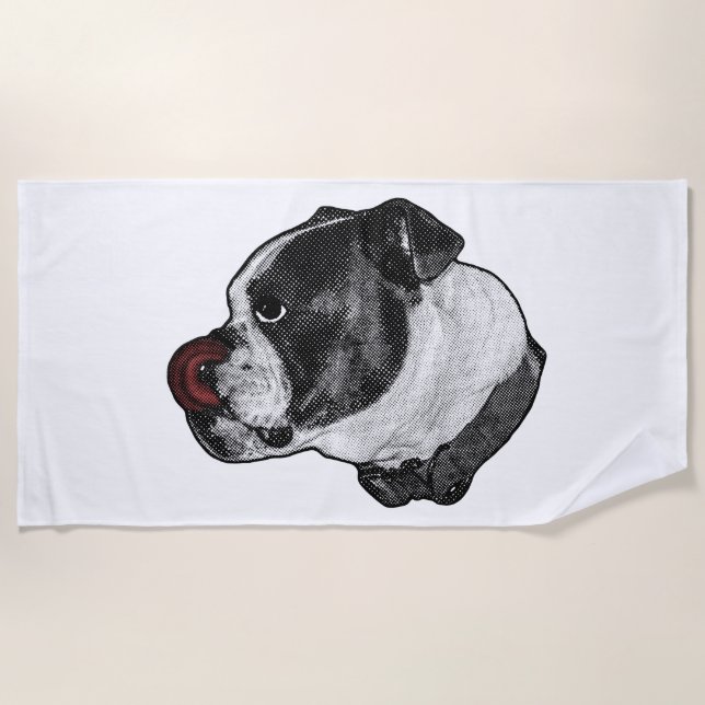Bulldog Red-Dot Retreat Beach Towel (Front)