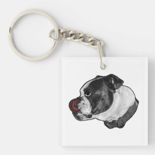 Bulldog Red Tongue Charm Key Ring