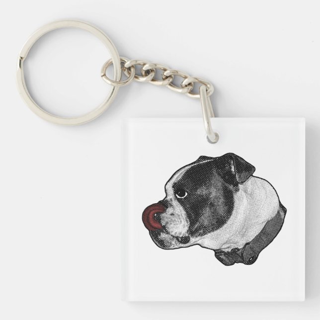 Bulldog Red Tongue Charm Key Ring (Front)