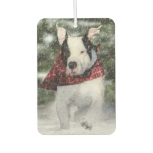 Bulldog Rescue Pup Dashing through the Snow Car Air Freshener