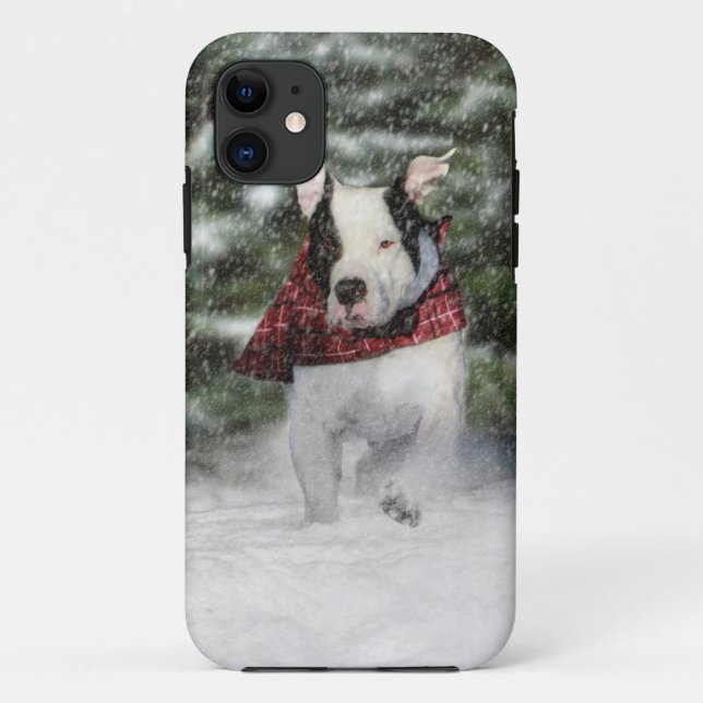 Bulldog Rescue Pup Dashing through the Snow Case-Mate iPhone Case (Back)