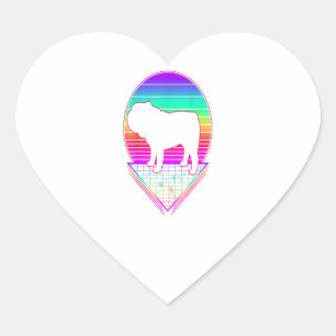 Bulldog Retro Vintage 80s Funny Dog Lover Gift Heart Sticker