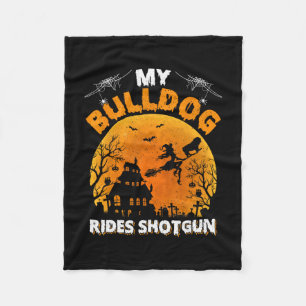 Bulldog Ride Shotgun Fun Bulldog Halloween Fleece Blanket