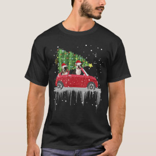 Bulldog Riding Red Truck Xmas Merry Christmas T-Shirt