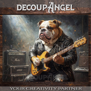 Bulldog Rockstar - Hor. - Decoupage - Tissue Paper