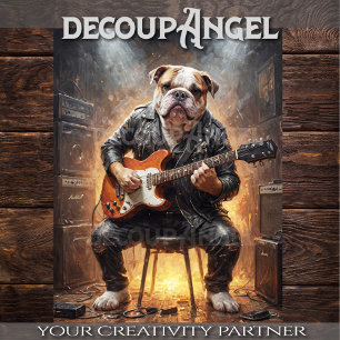 Bulldog Rockstar - Vert. - Decoupage - Tissue Paper