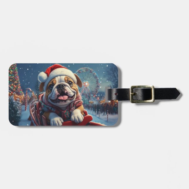 Bulldog Roller Coaster Christmas Luggage Tag (Front Horizontal)