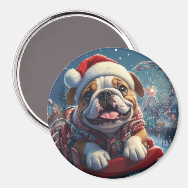 Bulldog Roller Coaster Christmas Magnet (Front/Back)