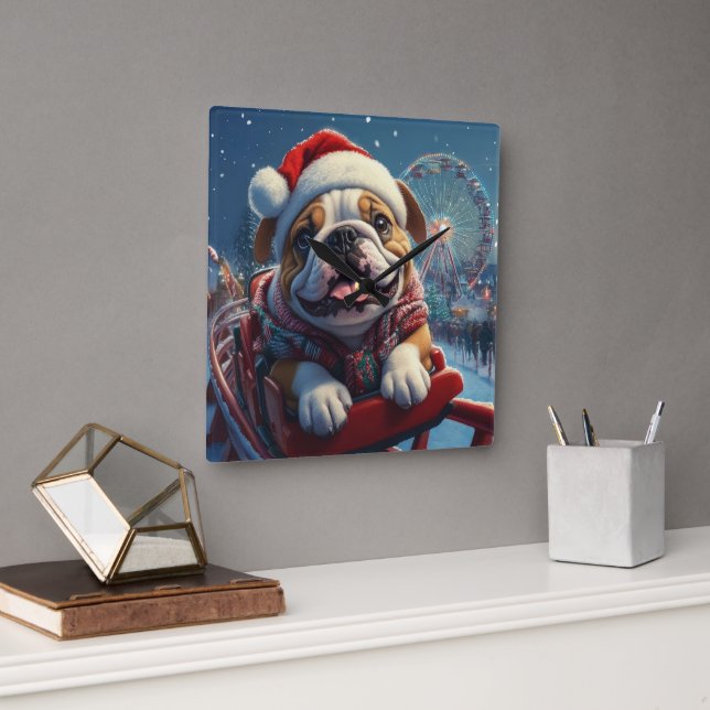 Bulldog Roller Coaster Christmas Square Wall Clock (Office)