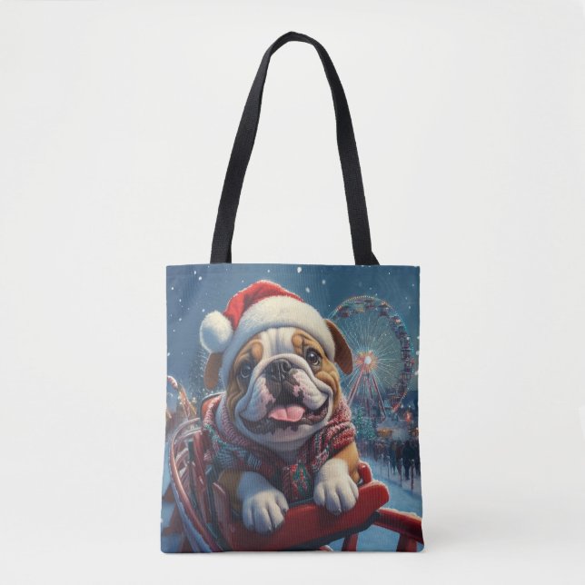 Bulldog Roller Coaster Christmas Tote Bag (Front)