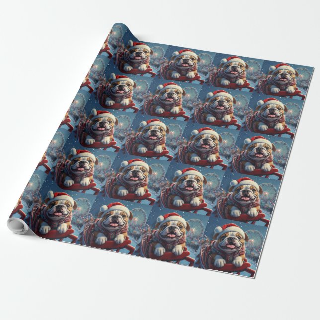 Bulldog Roller Coaster Christmas Wrapping Paper (Unrolled)