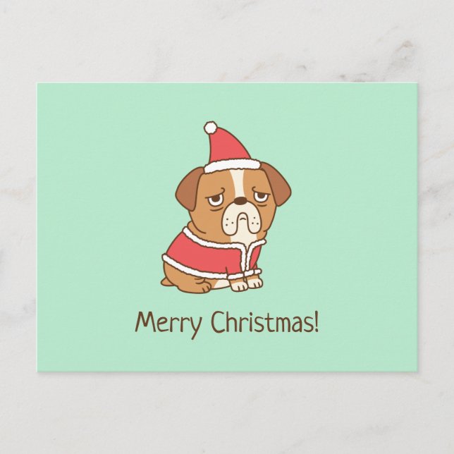 Bulldog Santa Claus Funny Merry Christmas Postcard (Front)