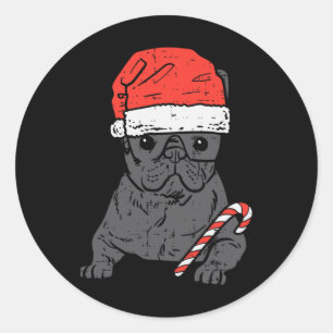 Bulldog Santa Frenchie Dog Christmas Xmas Women  Classic Round Sticker