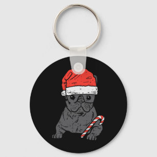 Bulldog Santa Frenchie Dog Christmas Xmas Women Key Ring
