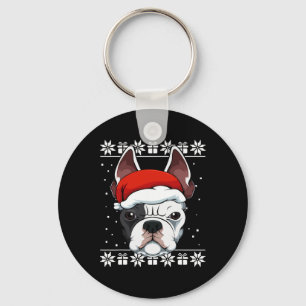 Bulldog Santa Hat Christmas Pajama Cute Dog Ugly X Key Ring