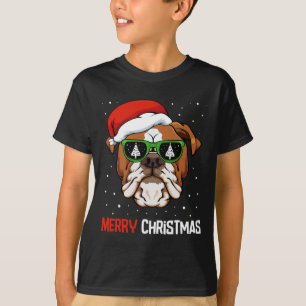 Bulldog Santa Hat Christmas Pajama Dog X-mas Tree T-Shirt