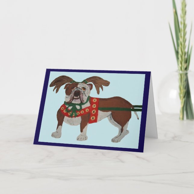 Bulldog Santa's Reindeer Card (Front)