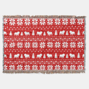 Bulldog Silhouettes Christmas Holiday Pattern Red Throw Blanket
