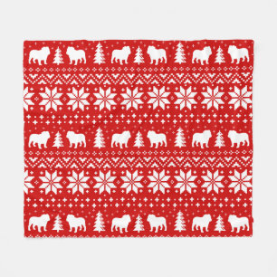 Bulldog Silhouettes Christmas Sweater Pattern Fleece Blanket