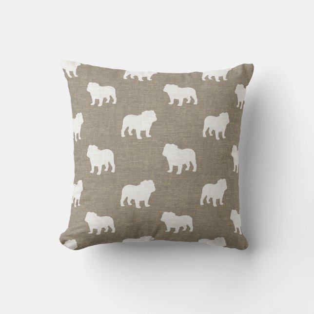 Bulldog Silhouettes Pattern Faux Burlap Cushion (Front)