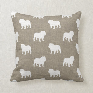 Bulldog Silhouettes Pattern Faux Burlap Cushion