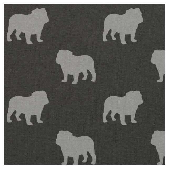 Bulldog Silhouettes Pattern Grey and Black | Dogs Fabric (Close Up)